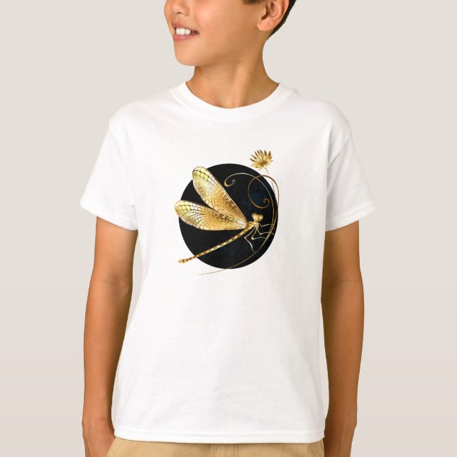 Gyllene drakfluga i svart cirkel t shirt (Framsida)