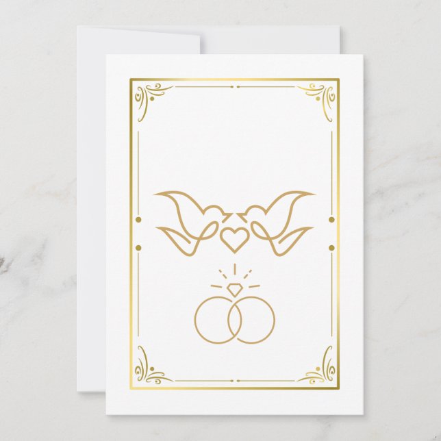 Gyllene duvor & ringar – elegant bröllopsinbjudan inbjudningar (Framsida)