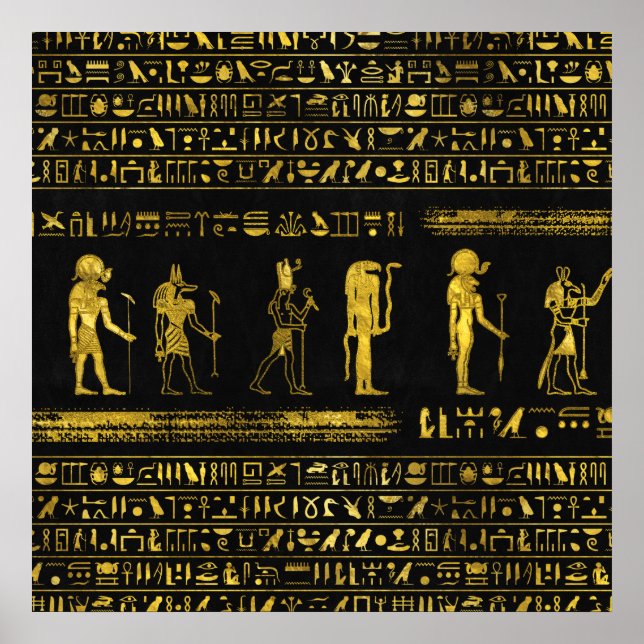 Gyllene egyptiska gudar och hieroglyfer på läder poster (Framsidan)