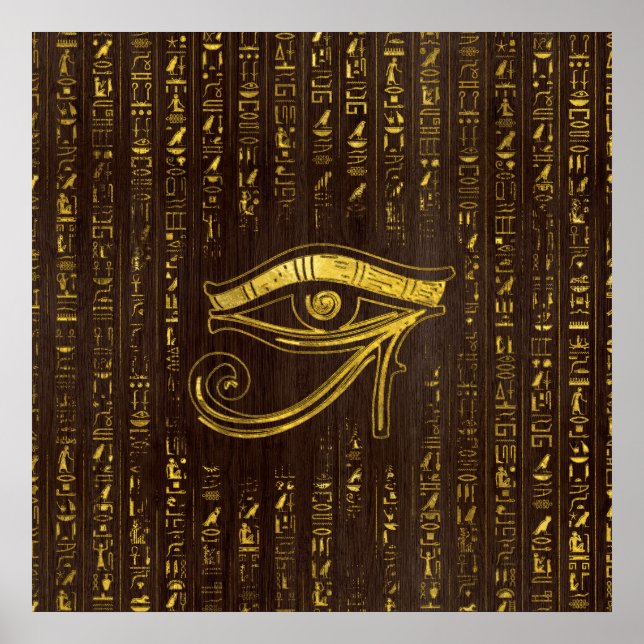 Gyllene egyptiska Öga av Horus och hieroglyphik Poster (Framsidan)