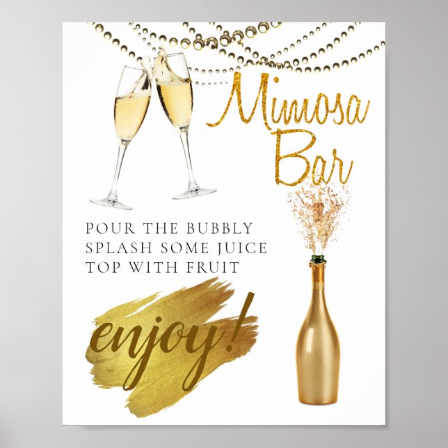 Gyllene elegant bröllopsbrunch Mimosa Bar-skylt Poster (Framsidan)