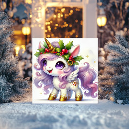 Gyllene Enhörning med Festliga Godisaccent Julkort