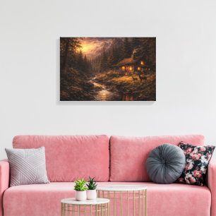 "Gyllene ensamhet: Bergsstuga i impasto-stil Canvastryck