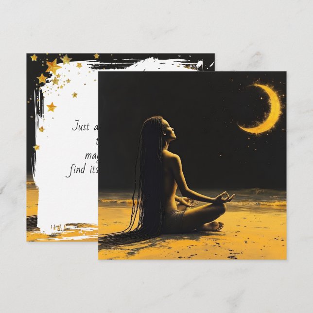 Gyllene ensamhet, månljust meditation affirmation kort (Fram/baksida)