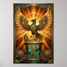 Gyllene Fenix Uppstigande Art Deco-illustration Poster