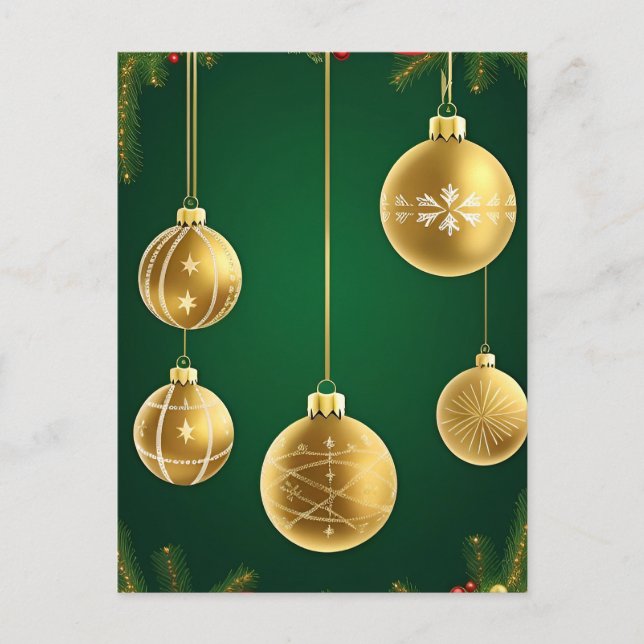 ✨ Gyllene firande julkulor lyser upp 🎄 Festiv jul Vykort (Framsida)
