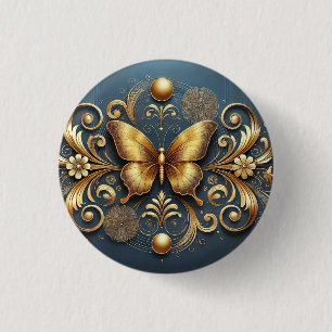 🦋 Gyllene Fjäril Elegant Lyx Blommig Natur Knapp