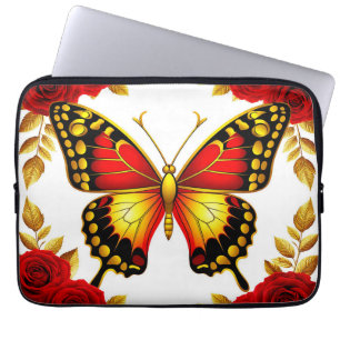 Gyllene Fjäril Med Röda Rosor Och Gyllene Löv Laptop Fodral