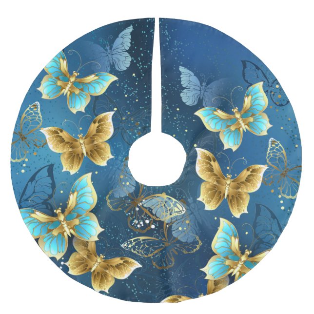 Gyllene fjärilar julgransmatta borstad polyester (Framsidan)