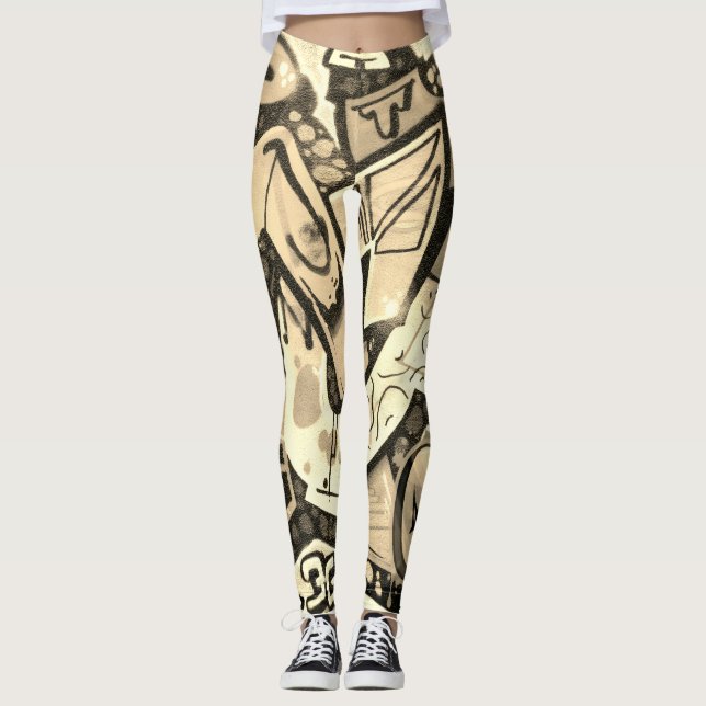 Gyllene Fjärilsvinge Abstrakt Mönster Leggings (Framsida)