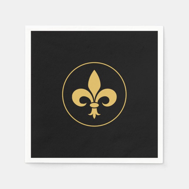 Gyllene Fleur-de-Lis på svart bakgrund Pappersservett (Framsidan)