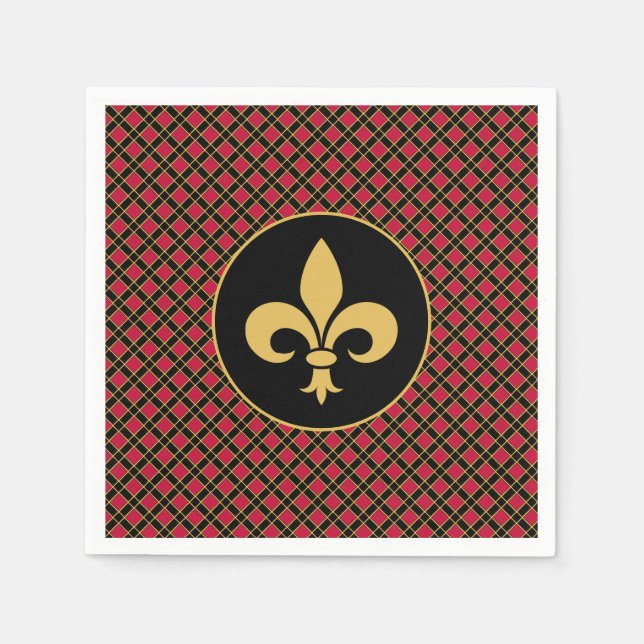 Gyllene Fleur-de-Lis på svart och rött Pappersservett (Framsidan)