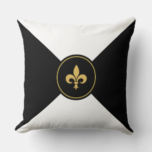 Gyllene Fleur de Lis på svart och vitt Kudde