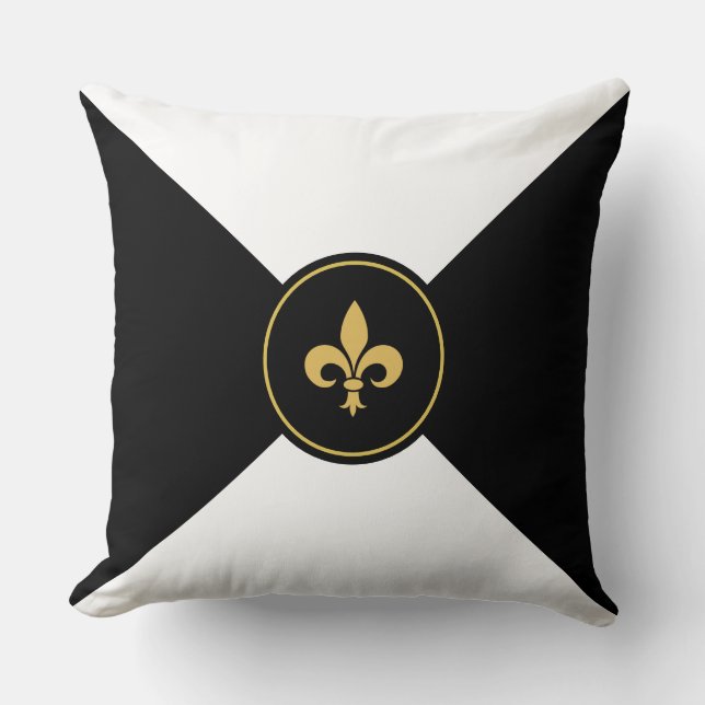 Gyllene Fleur de Lis på svart och vitt Kudde (Framsida)