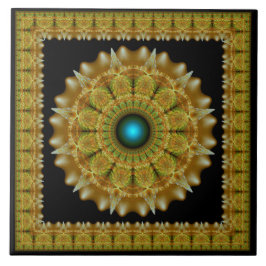 Gyllene fraktal inramad ornament mandala kakelplatta