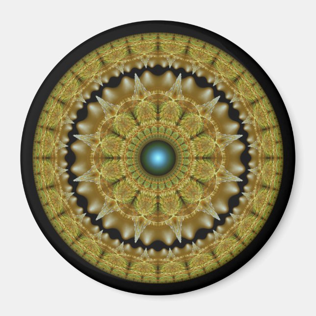 Gyllene fraktal ljus ornament mandala magnet (Framsidan)