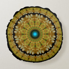 Gyllene fraktal ljus ornament mandala rund kudde