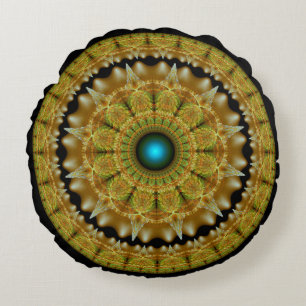Gyllene fraktal ljus ornament mandala rund kudde