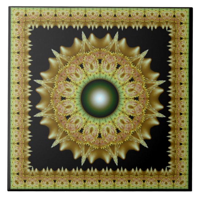 Gyllene fraktal ornament mandala kakelplatta (Framsidan)