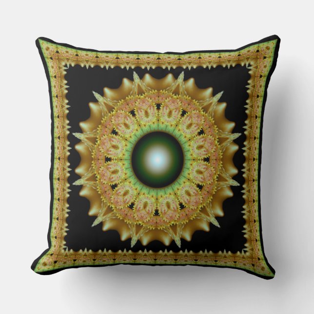 Gyllene fraktal ornament mandala kudde (Framsida)