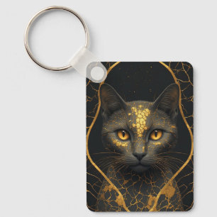 Gyllene Fraktur Katt Porträtt Statement Piece ✨ Nyckelring