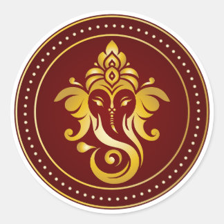 Gyllene Ganesha Maroon Hindu Dekorativ Design Runt Klistermärke