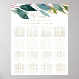 Gyllene geometrisk chic bladbröllops sittplatskart poster