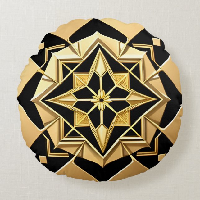 Gyllene geometrisk ornament rund kudde (Framsidan)