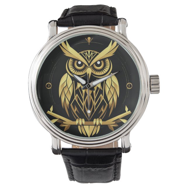 Gyllene Geometrisk Uggleillustration Armbandsur (Framsida)