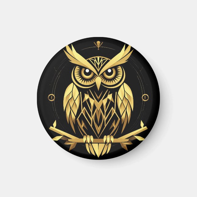 Gyllene Geometrisk Uggleillustration Magnet (Framsidan)