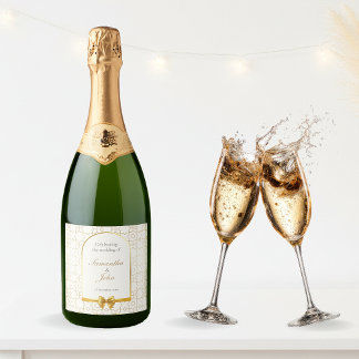 Gyllene geometriska valv vigsel champagne-etikette