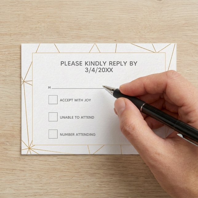 Gyllene geometriskt RSVP-svar Tilläggskort (Gold geometric RSVP response Enclosure Card.)