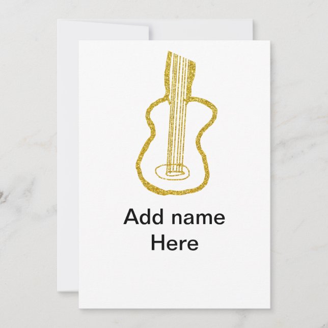 Gyllene glitter akustisk gitarr lägg till namn klo inbjudningar (Framsida)