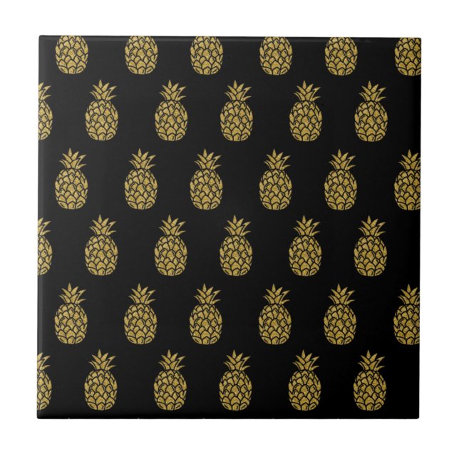 Gyllene Glitter Ananas Tropisk Fruktälskare Kakelplatta (Framsidan)