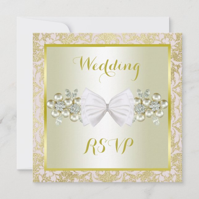 Gyllene Glitter, Diamant Blommiga Ädelstenar & Bow (Framsida)