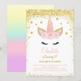 Gyllene Glitter Enhörning Födelsedagsinbjudan Inbjudningar