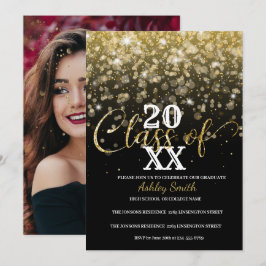 gyllene glitter examensinbjudan inbjudningar