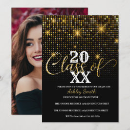 gyllene glitter examensinbjudan inbjudningar