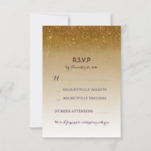 Gyllene Glitter Glam Vita Bröllop RSVP-kort