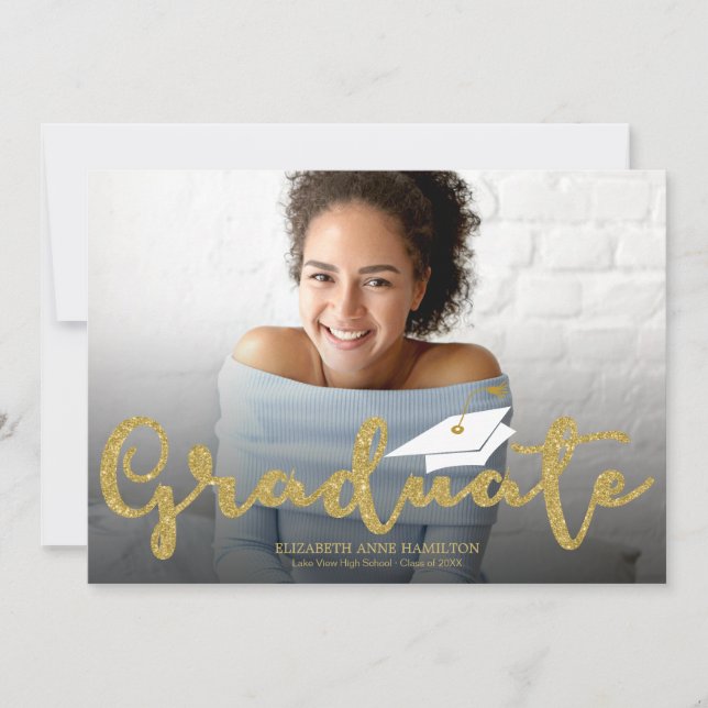 Gyllene glitter högstadie-examens fotomeddelande meddelande (Framsida)