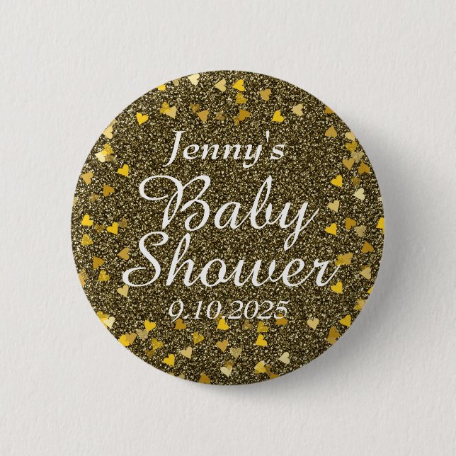Gyllene Glitter Kärlek Hjärtan Baby Shower / Strös Knapp (Framsida)