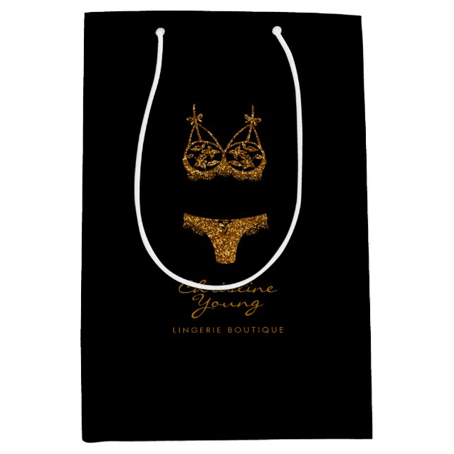 Gyllene Glitter Underkläder Butik Logotyp Företag (Framsidan)