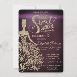Gyllene glitterklänning, tiara burgunderröd Sweet  Inbjudningar
