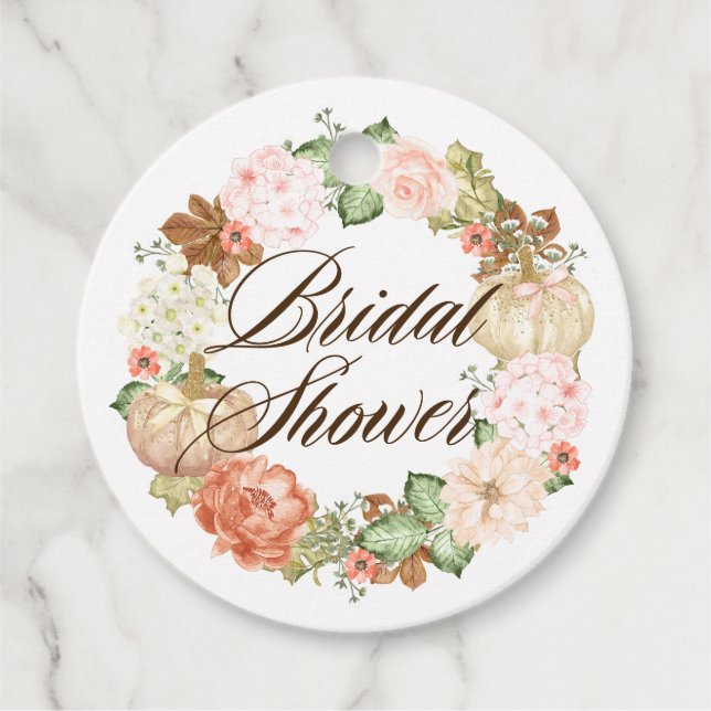 Gyllene glitterpumpakrans Bröllopsdusch Höst Gåvor Etiketter (Framsida)