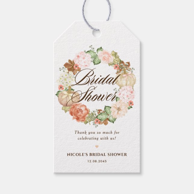 Gyllene glitterpumpakrans Höst Bröllopsfest Presentetikett (Framsidan)