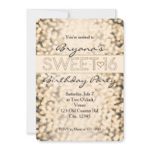 Gyllene gnistrande ljus SWEET 16-festinvitationer
