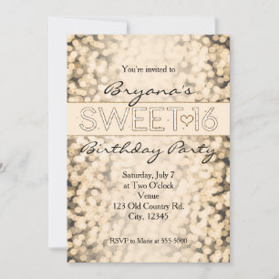 Gyllene gnistrande ljus SWEET 16-festinvitationer Inbjudningar