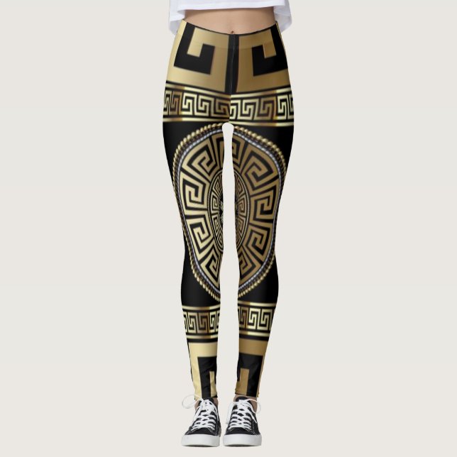 Gyllene Grekiska Nyckel Leggings (Framsida)