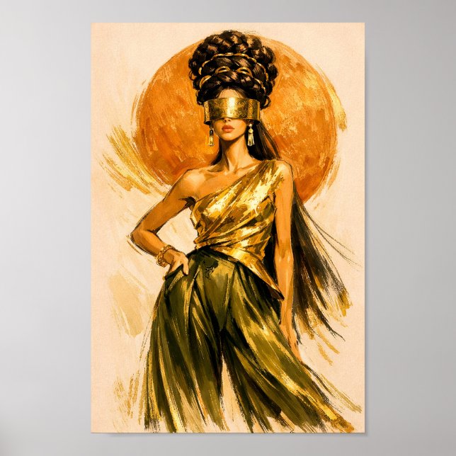 Gyllene Gudinna Sol Mode Illustration Konst Poster (Framsidan)