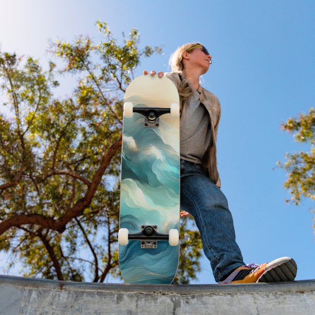 Gyllene Havsflöde Abstrakt Vågor Mini Skateboard Bräda 18,5 Cm (Utomhus 1)